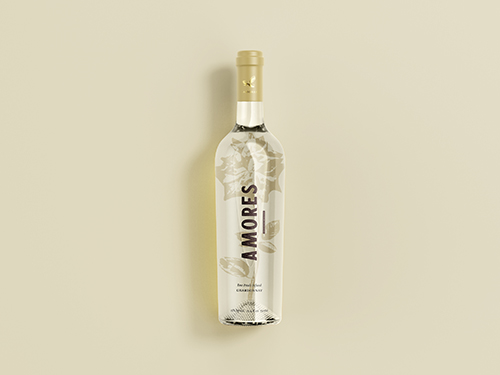 Amores clear tequila bottle with gold cap on neutral beige background - premium Mexican spirit